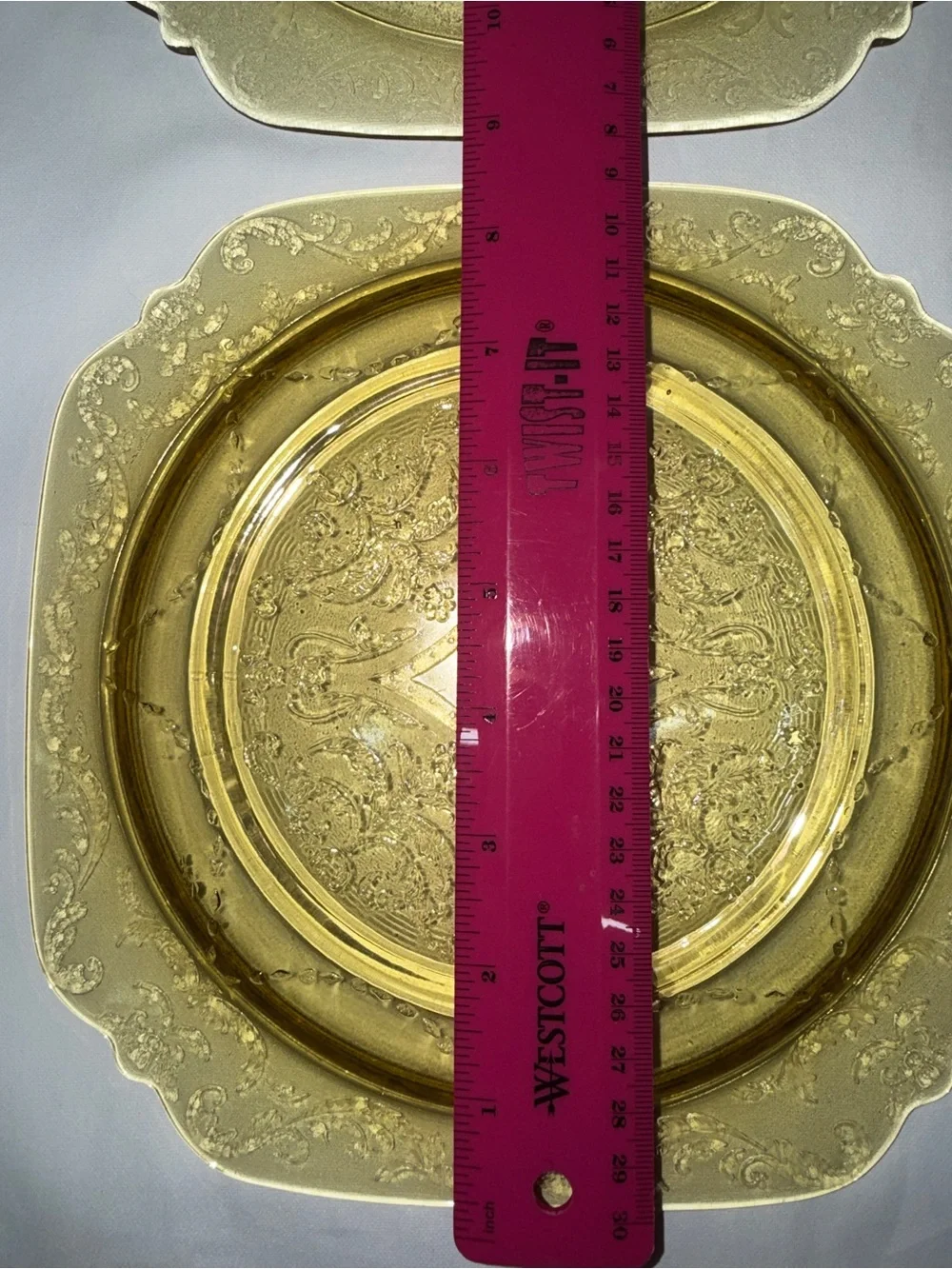 Vintage Amber Depression Glass Etched Luncheon Plates